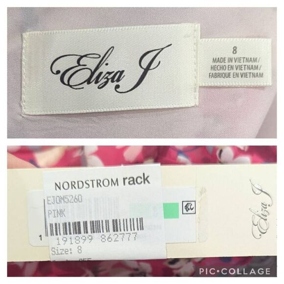 Eliza J Pink Colorblock Floral Smocked Waist Balloon Long Sleeve Dress Size 8 - Picture 8 of 9